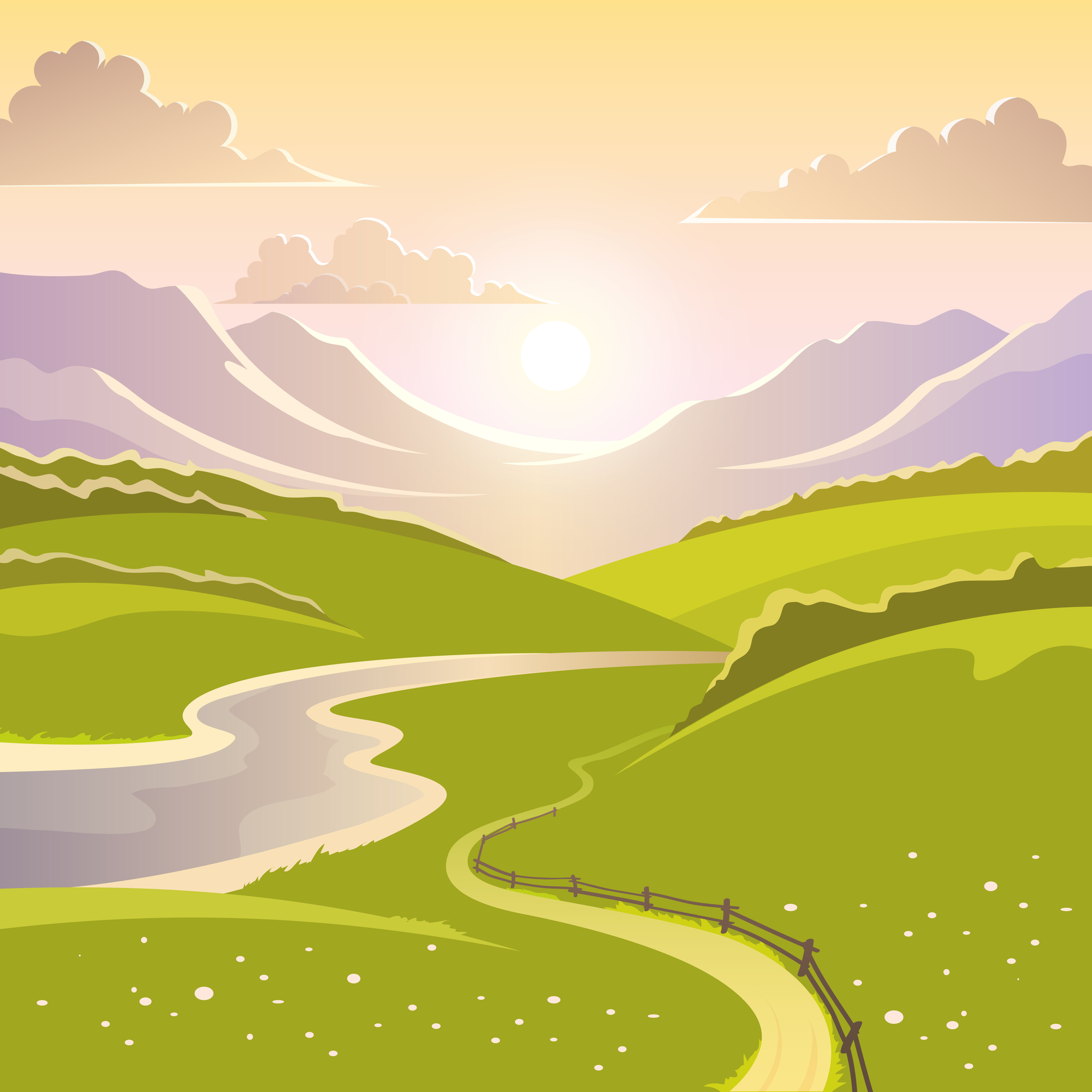 Illustration of a scenic backroad leading to mountains